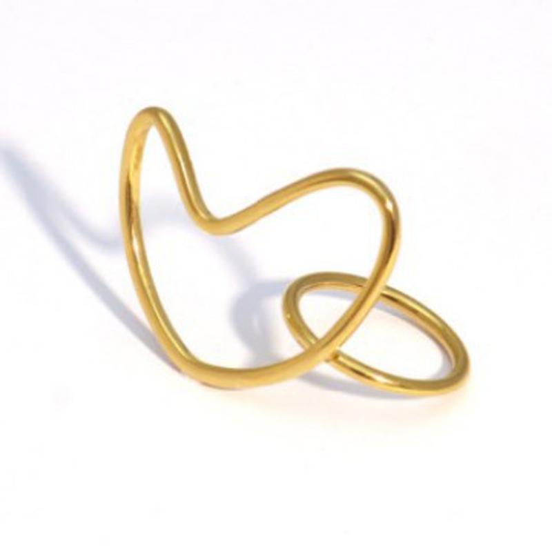 Edelstahlring für Damen Luxus Gold Silber Farbe Herz Hohl Verstellbarer Ring Wasserdicht Finger Schmuck Zubehör