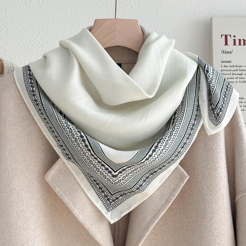 Chessboard Plaid 71CM Cotton and Linen Silk Scarf Small Square Scarf Women's Spring and Autumn Summer Thin Scarf Scarf Linen Headscarf Belt