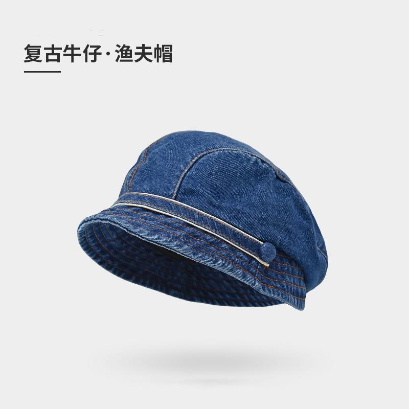 

Ретро ковбойский берет, открывающий лицо, маленькая шляпа художника, женский весенне-осенний берет с короткими полями, драпированная шляпа от солнца, шляпа-ведро M（56-58cm）