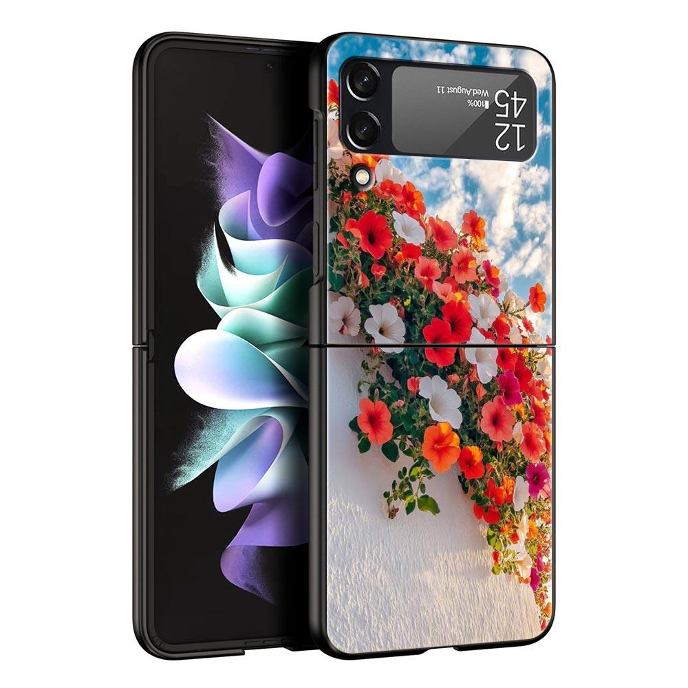 Phone Case for Samsung Galaxy Z Flip 3 4 5 6 7 Folding Shell For Samsung Z Flip4 Flip5 PC Hard Cover Soft Pale Little Flower