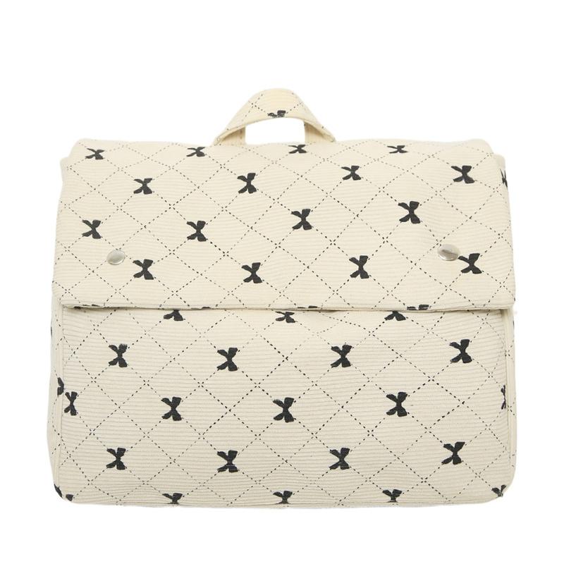 Vintage Corduroy Backpack Women's Bow Print Large Capacity Backpack