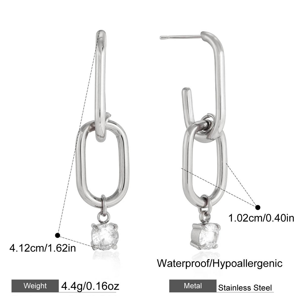 

Stainless Steel Geometric Cubic Zirconia Drop Dangle Earrings for Women Autumn Winter Style Daily Wear Fashion Jewelry