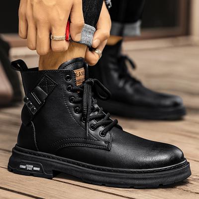 Modne Męskie Buty Outdoorowe Skóra Naturalna Wodoodporne Sznurowane Męskie Jesienno-Zimowe Buty ze Skóry Bydlęcej Buty Robocze dla Mężczyzn Antypoślizgowe Zapinane na Zamek Boczny
