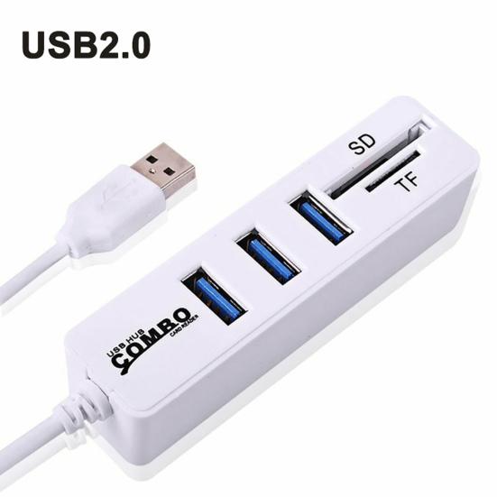3 Ports USB Card Reader Hub 2 SD/TF Adapter Splitter Combo for Computer