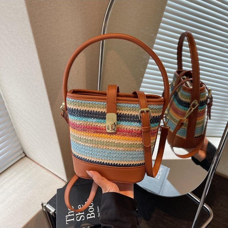 Handwoven Straw Bag Women's Summer New Fashion Niche Messenger Bucket Bag Seaside Beach Bag