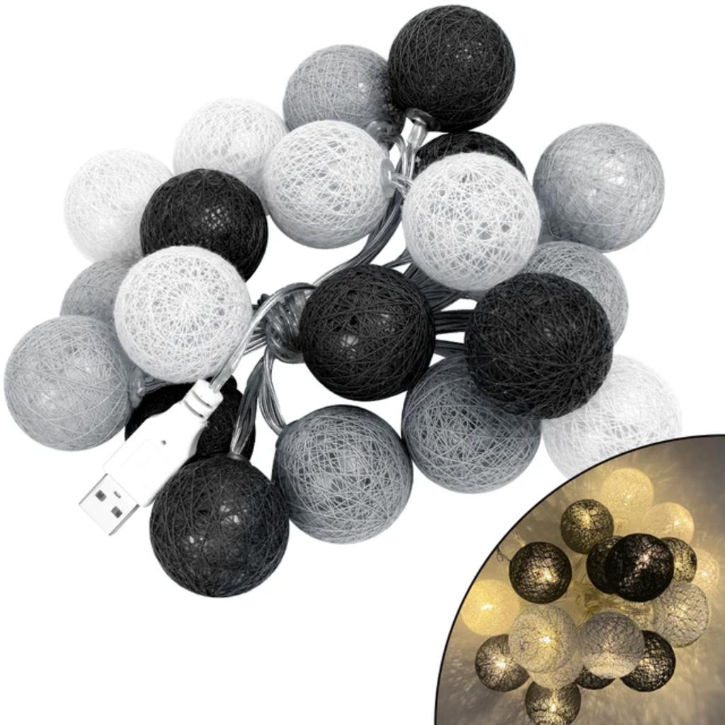 New 20 LEDs USB Powered Cotton Ball Fairy String Lights Holiday Wedding Party Patio Bedroom Christmas Decorations Lighting Navid