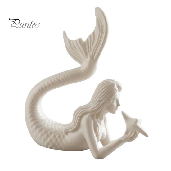 Literary Style Room Decor 3D Printed Mermaid & Starfish Figurine, Exquisite Sculpture, Ocean Small Statue for Bay Window Theme Desktop Ornament