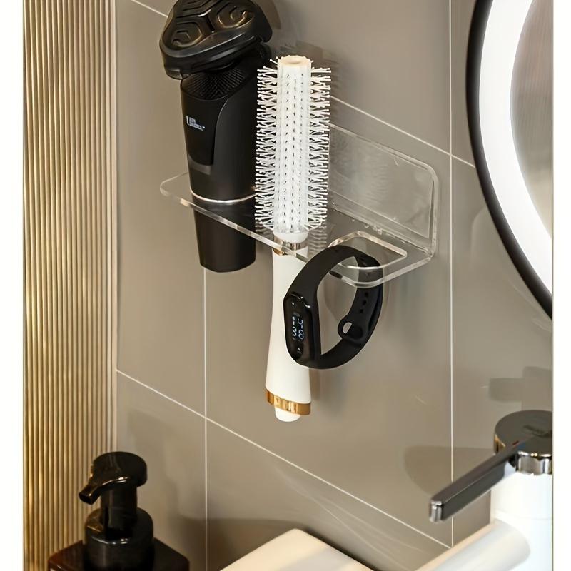 1pc Clear Acrylic Wall-Mounted Bathroom Organizer - No-Drill Storage Rack for Hair Brushes, Combs, Toiletries - Space-Saving