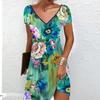 Summer Fashion Women's V Neck Short Sleeve Retro Flower Printed  Dress Sex Short Skirt Dresses