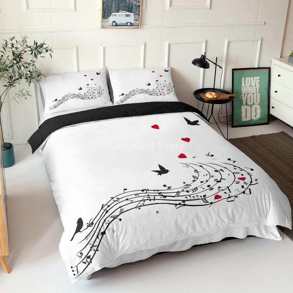 Black White 3d Music Note Bedding Set Duvet Cover Sets Comforter Bed Linen Twin Queen King Single Size Musical Instrument Piano