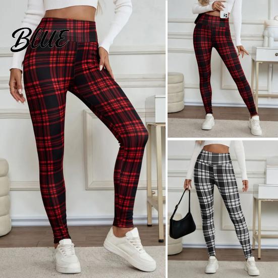 Dehnbare Freizeithosen Warme Winter Karomuster Elastizität Leggings Damen Hohe Verdickte Samtfutter Unterteile