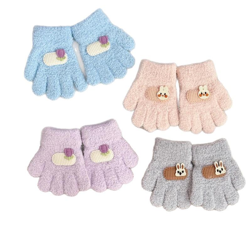 Children's gloves winter thickened infants and young children cold and warm children five-finger boys and girls knitted finger gloves