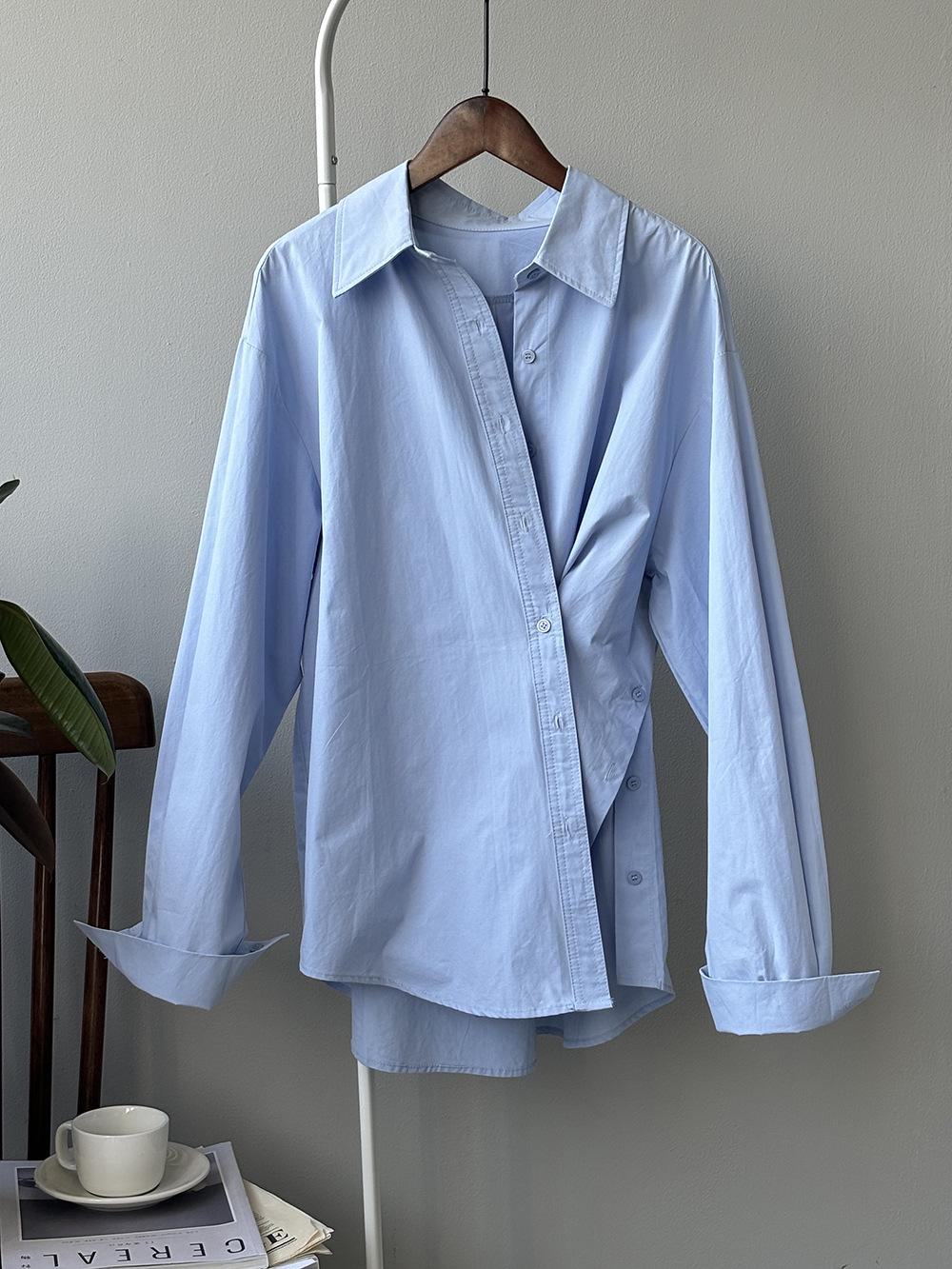 

Женская асимметричная рубашка на пуговицах с длинным рукавом Yanshuang - весенний корейский стиль 82136 L синий