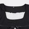 Women Black White Color Block Square Neck Bow Detail Puff Sleeve Slim Fit Casual Blouse