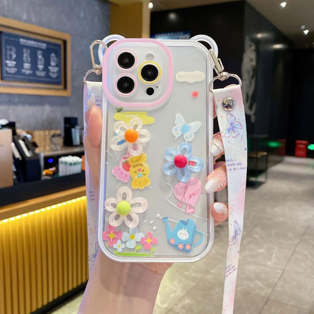 The New Three-dimensional Flower Bracelet Mobile Phone Case Is Suitable for Huawei MATE60PRO Anti-drop Soft Case P70 Lanyard Girl Style