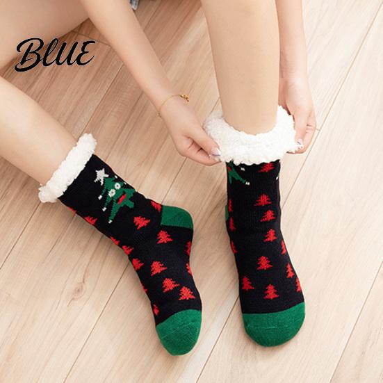Non Slip Slipper Socks Christmas with Grips for Women Men Thickened Plush Lined Holiday Gift Her Socks Non-slip Winter Thermal Living Room