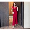 Nightclub sexy dress women's foot bath overalls show deep V-neck low-cut split hip-wrapped long dress