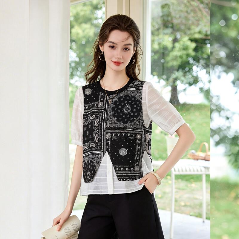 Bailuyu Retro Printed Half-Sleeve Shirt L