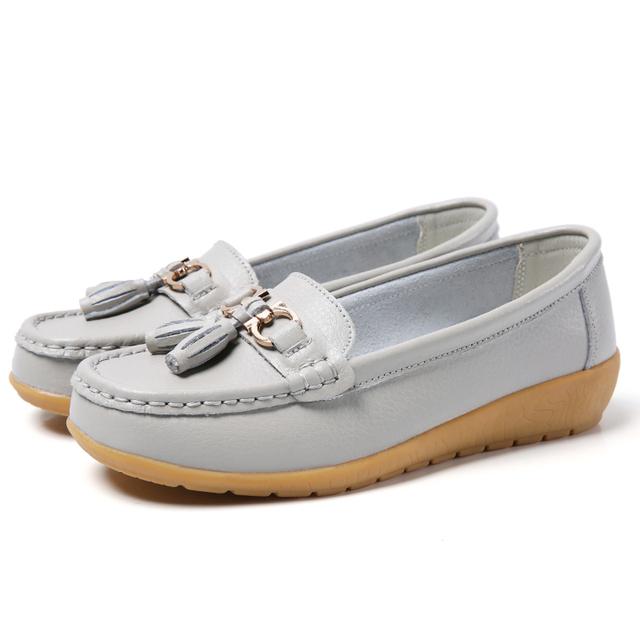 Shoes Women Big Size 44 Loafers Genuine Leather Casual Shoes Flat Comfortable Walking Shoes Slip On Moccasin Shoes Trend Sneaker