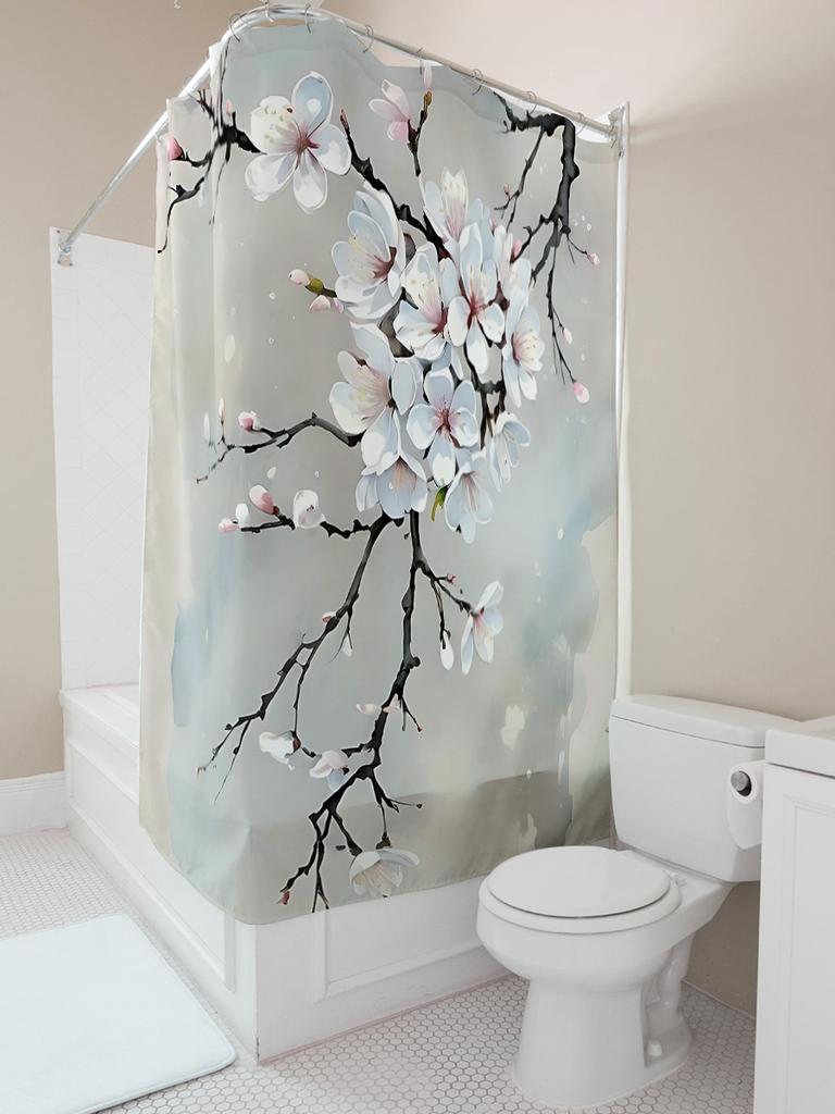 Elegant Blossom Shower Curtain Bathroom Decor With White Pink Sakura Flowers Waterproof Durable Easy To Clean And Maintain