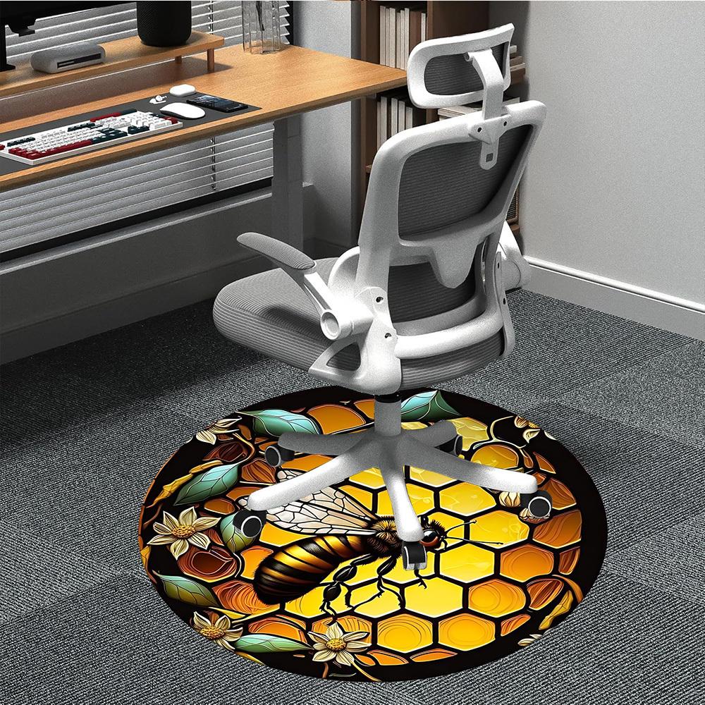 1pc Bee Honeycomb Office Round Area Rug, Under Office Chairs Bedroom Living Room Home Decor, Room Deco