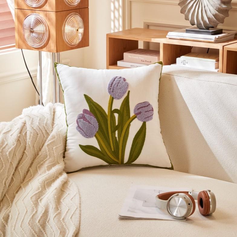 Luxuriöses pastoral gesticktes Gänseblümchen-Kissenbezug - Helles Wohnzimmer Sofa Kissen