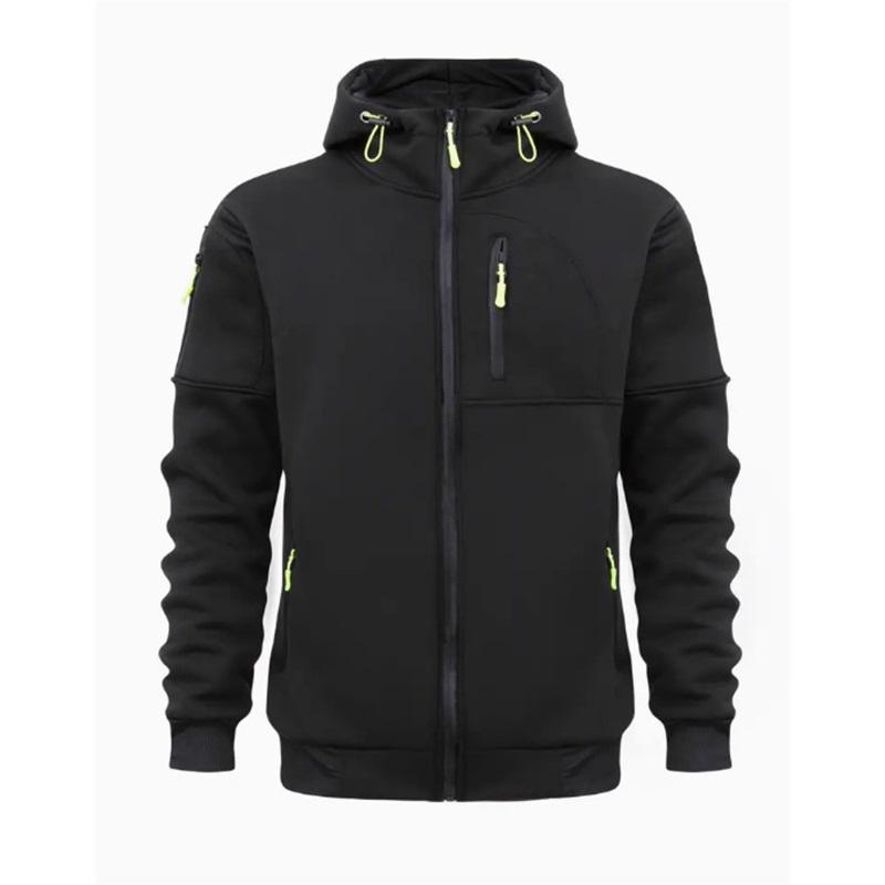 Men s Fleece Hooded Jacket Full-Zip Warm Outdoor Coat With Pockets Casual Winter Sweatshirt L чёрный