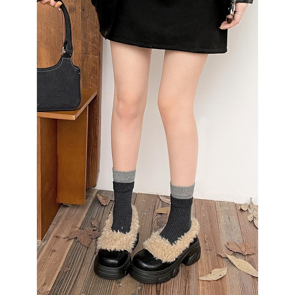 Retro schwarze französische dicke Absatz flauschige Schuhe Außenbekleidung 2025 Winter warme Außenbekleidung Samt Mary-Jane-Schuhe