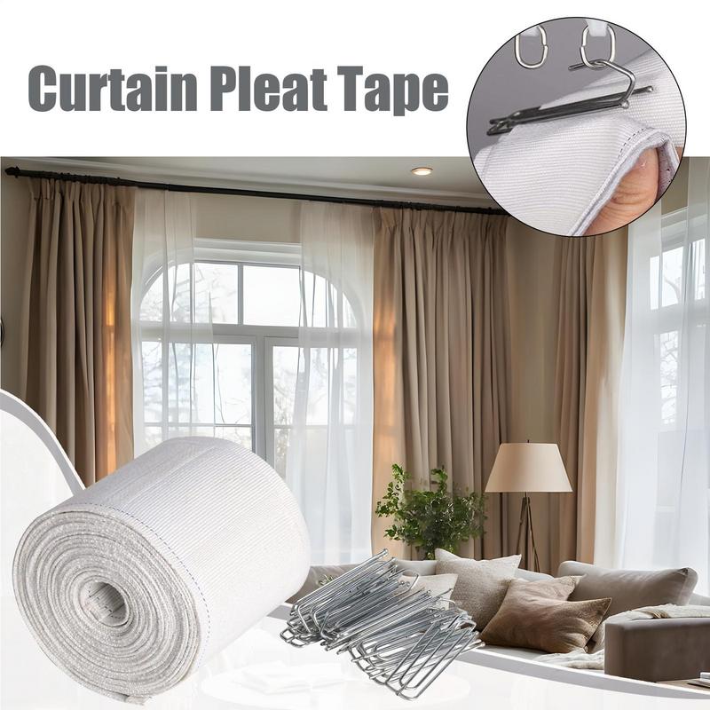 6m White Pleat Tape for Curtains with 15 four claw hook Drape Making Accessories for Living Room Home Bedroom Enhancement