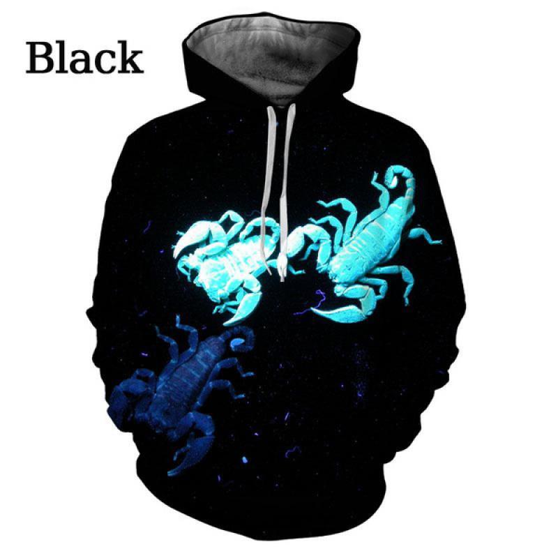 Podzim Zima Zvířátko Scorpion 3D potisk Mikiny Pánská/Dámská móda Hip-Hop Streetwear s dlouhým rukávem Mikiny