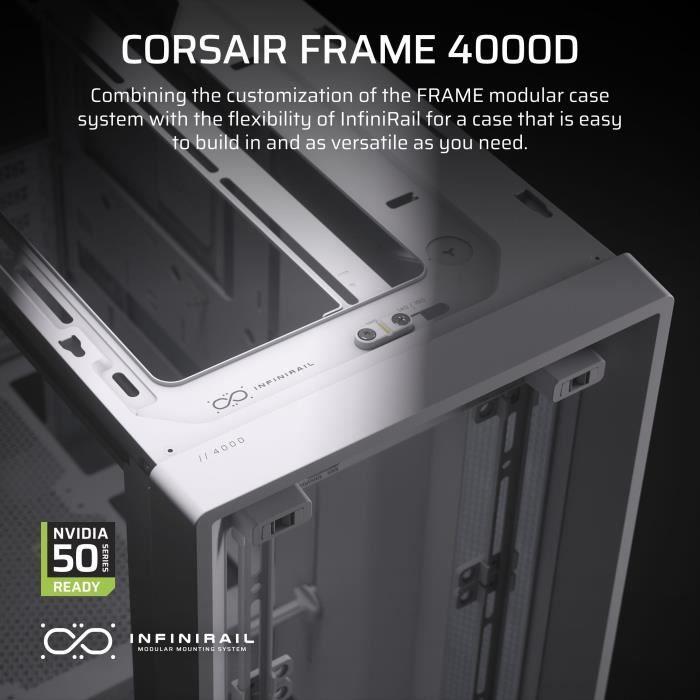 CORSAIR FRAME 4000D Boîtier Modulaire ATX de Taille Moyenne Débit d'air Élevé,InfiniRail Systeme de Montage des Ventilateurs,ASUS