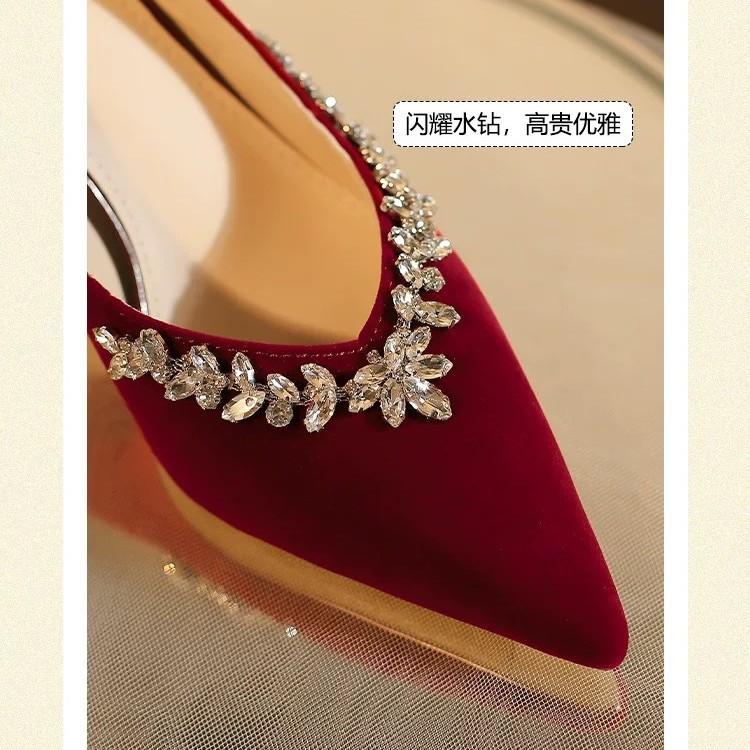 Red wedding shoes, women's show clothes, two wear stiletto bridal shoes 2025 new pregnant women thick heel Chinese dress shoes