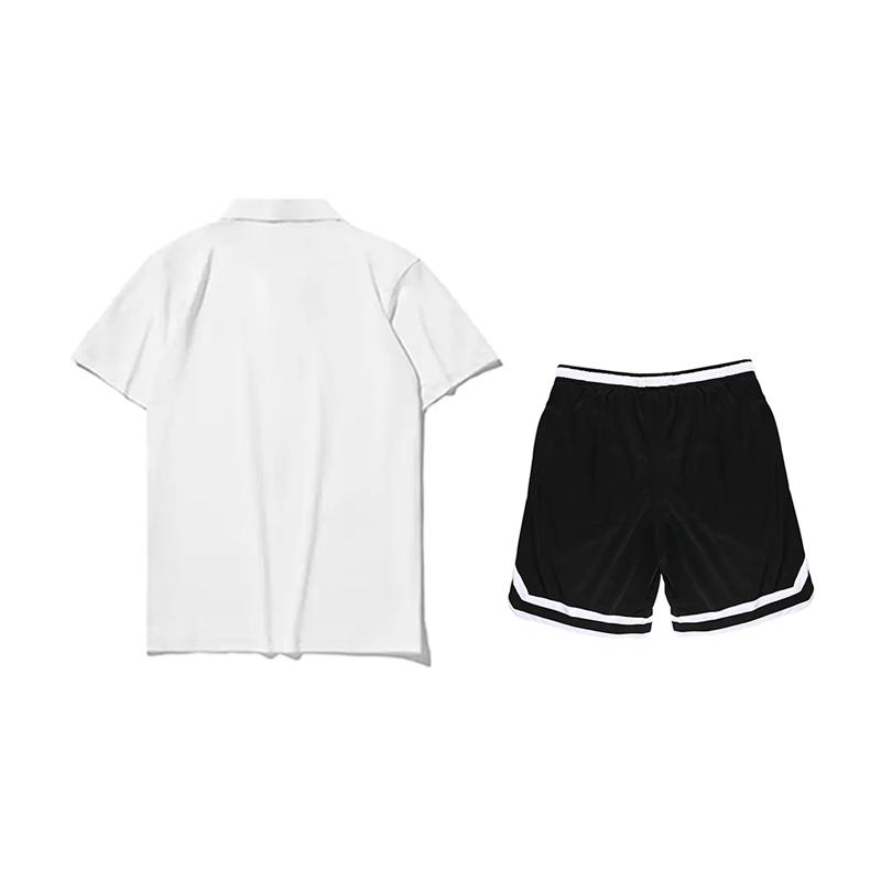 Li-Ning Solid Color Logo Print Short Sleeve Polo Shirt Striped Letter Comfortable Shorts Casual Sports Suit Unisex Sportswear APLV723-2+YAPV001-1