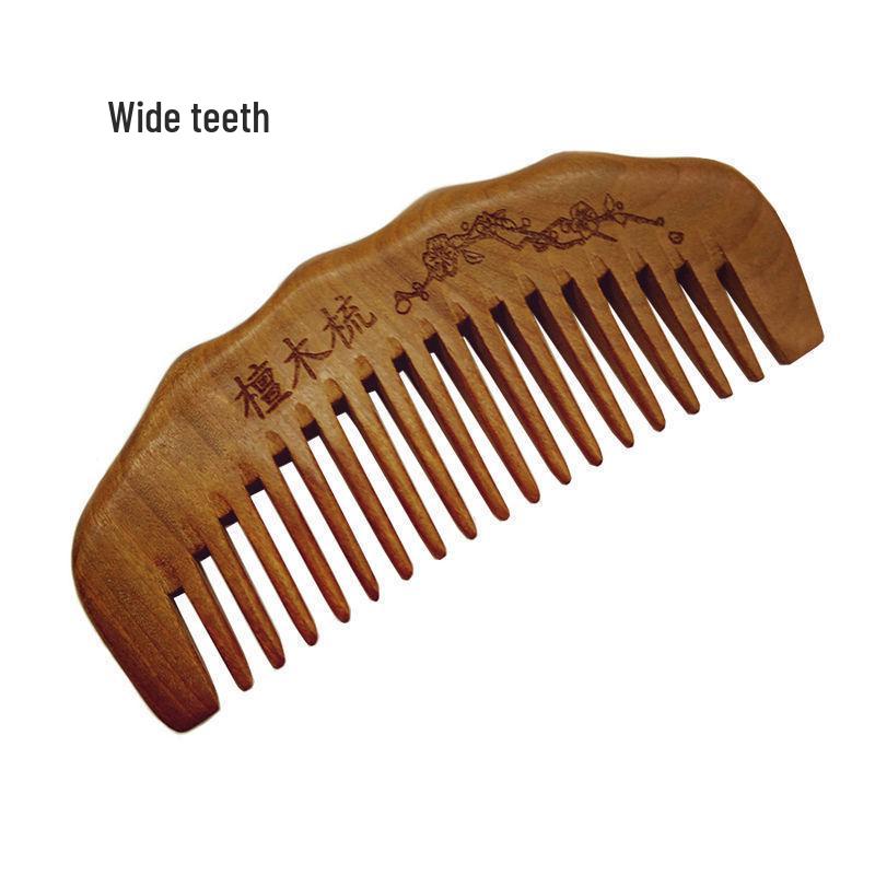 Gold Silk Green Sandalwood Meridian Massage Comb with Wide and Fine Teeth