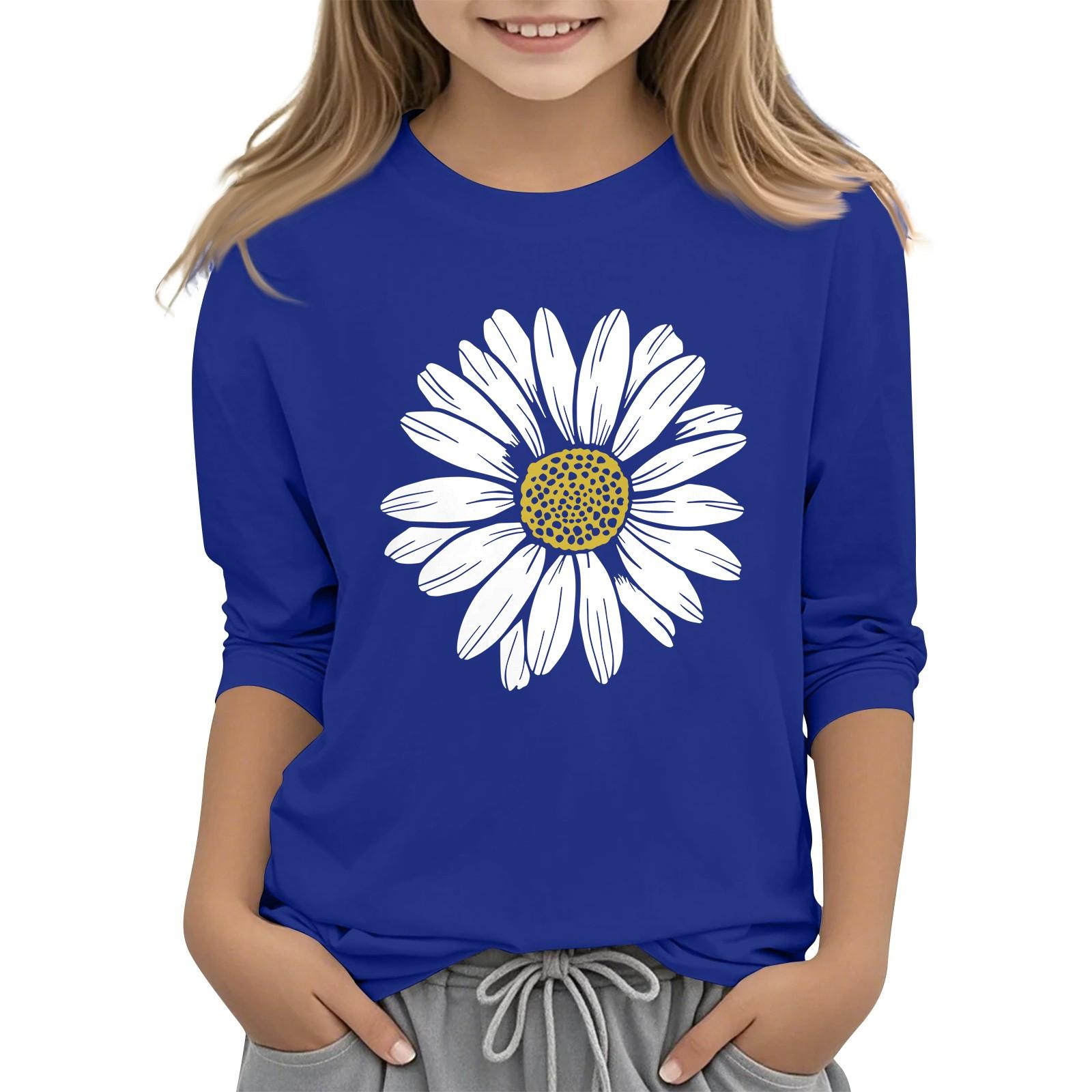 

Детская повседневная футболка с круглым вырезом и принтом подсолнечника, рукав 7 точек 140