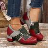 Spring and Autumn Ladies Wind Bullock Contrasting Tassel Side Zipper Women's Shoes Belt Buckle Middle Heel Single Shoes