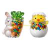 F26C Decorative Rabbit Chick Eggs Glass Clear Candy Jar With Lid For Easter Treats Cookie Chocolate And Dry Food Organization