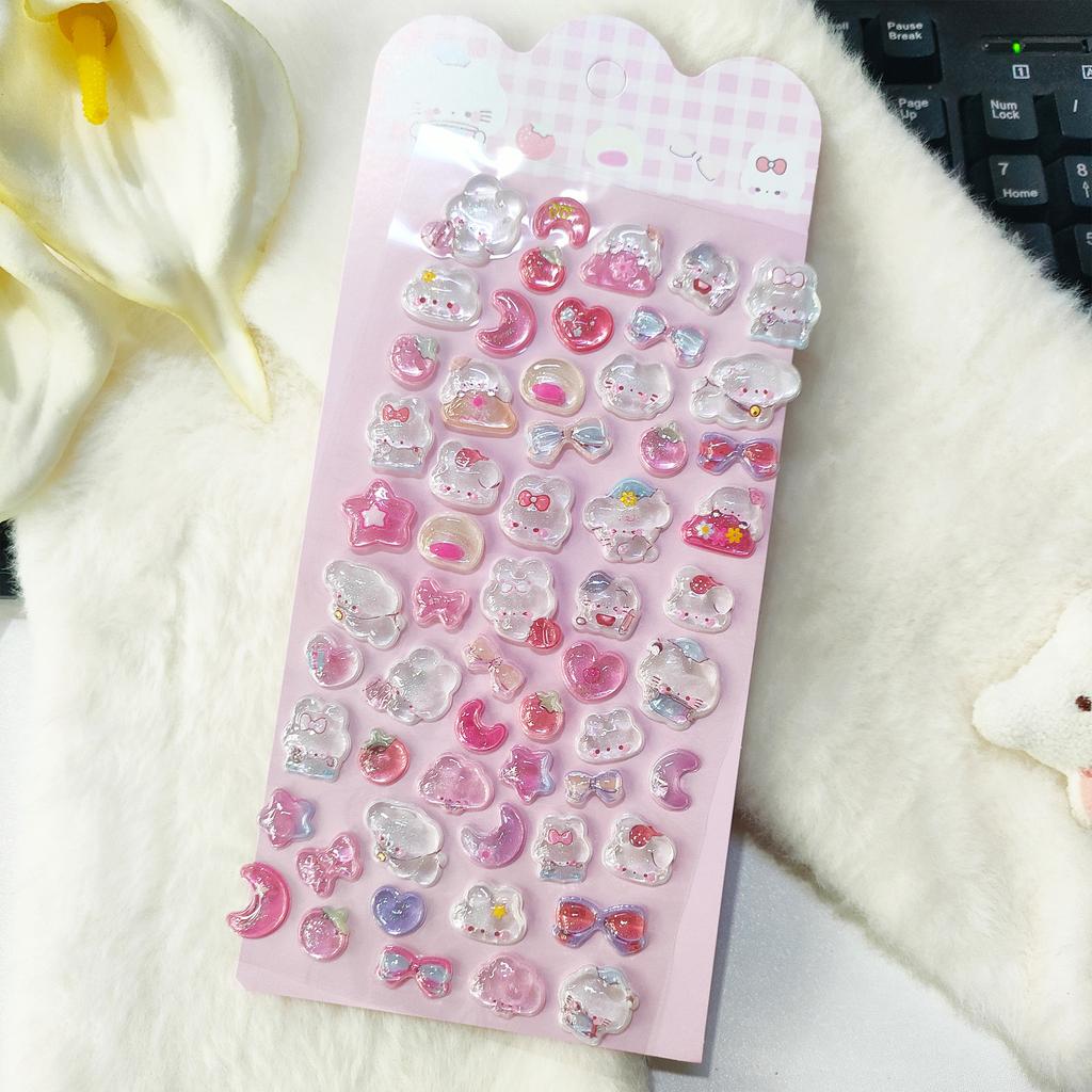 6PCS 3D Crystal Animal Relief Stickers - Sweet Candy Aesthetic Decals Waterproof for Diary Album Phone Case Keyboard Girls Gifts
