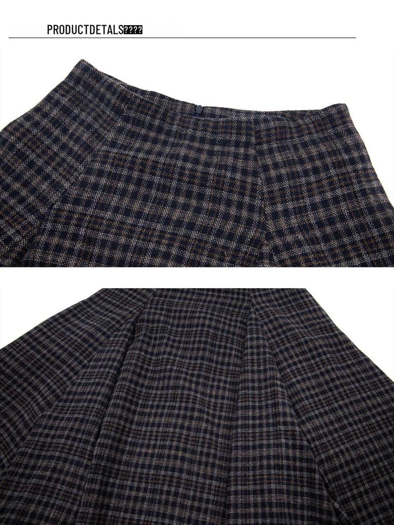 UNBDNS Women's Spring High Waist Irregular Plaid Woolen A-line Umbrella Skirt