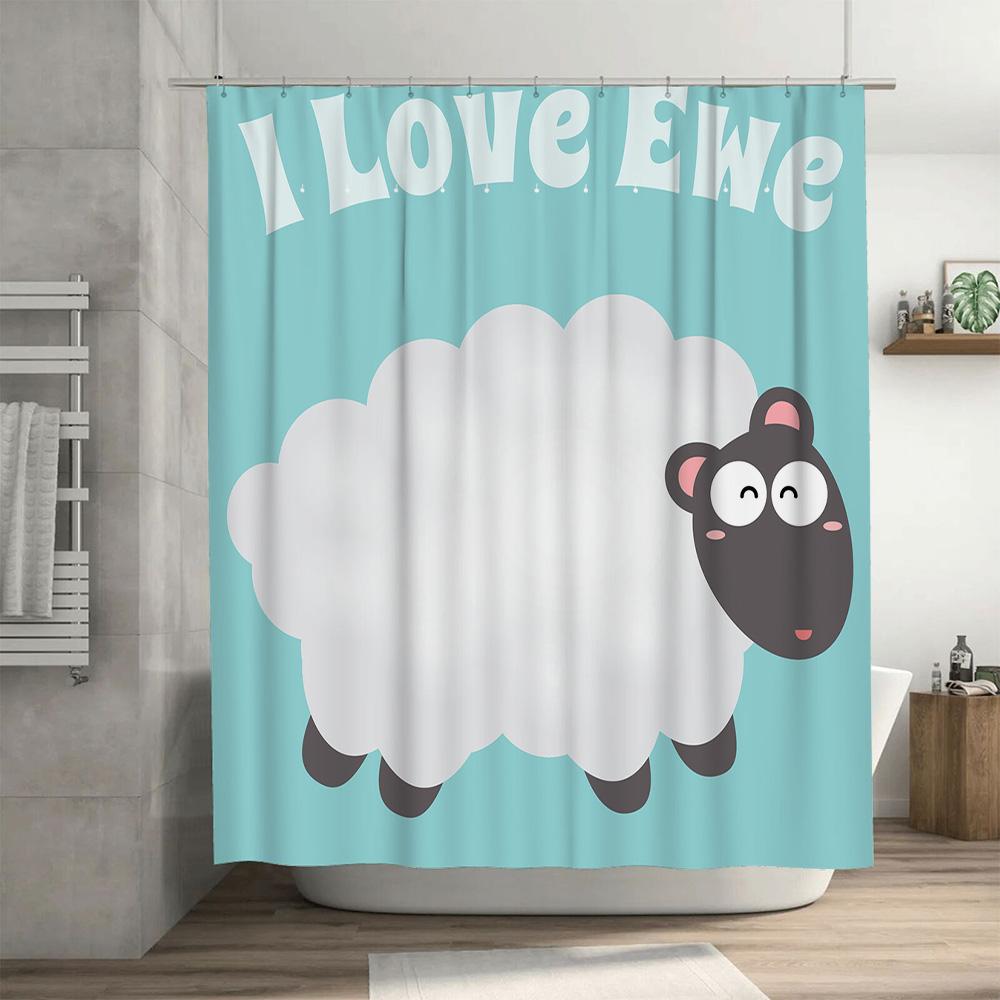 Modern Cartoon Sheep Blue Shower Curtain Soft Fabric Waterproof Home Decoration Bathroom Accessories White Cloud Design for Kids