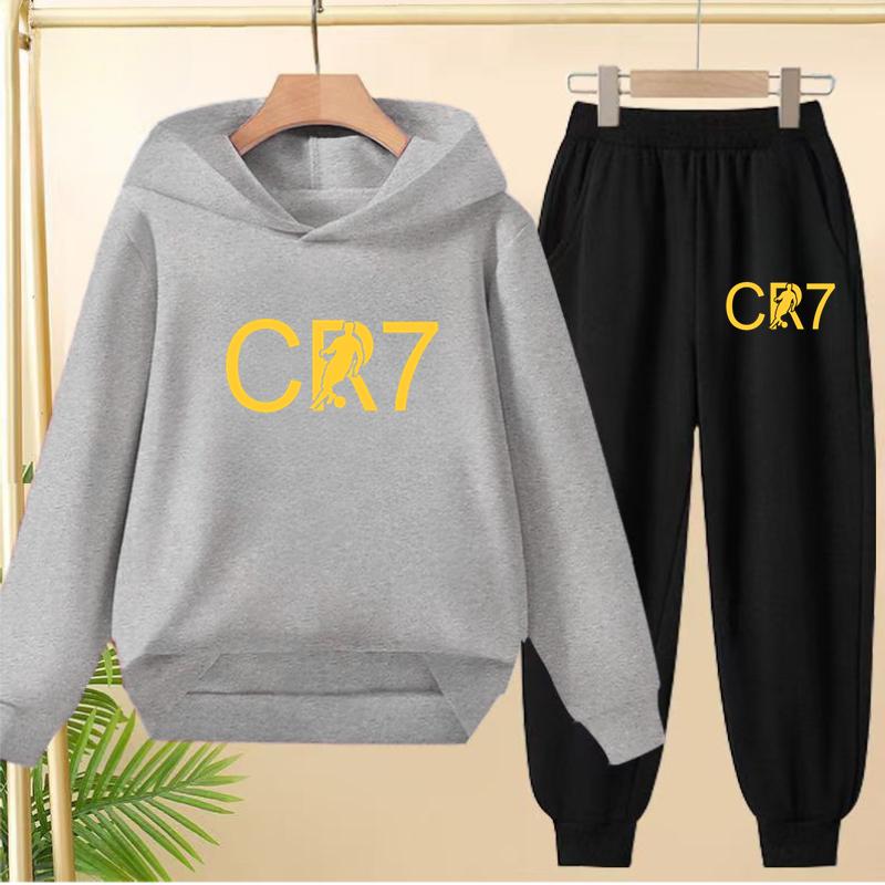 Kids Fashion CR7 Hoodie Boy Girl Toddler Pullover 3-12 Years Football Letters Clothing Casual Top+Pants 2P Brand Coat Sports Set