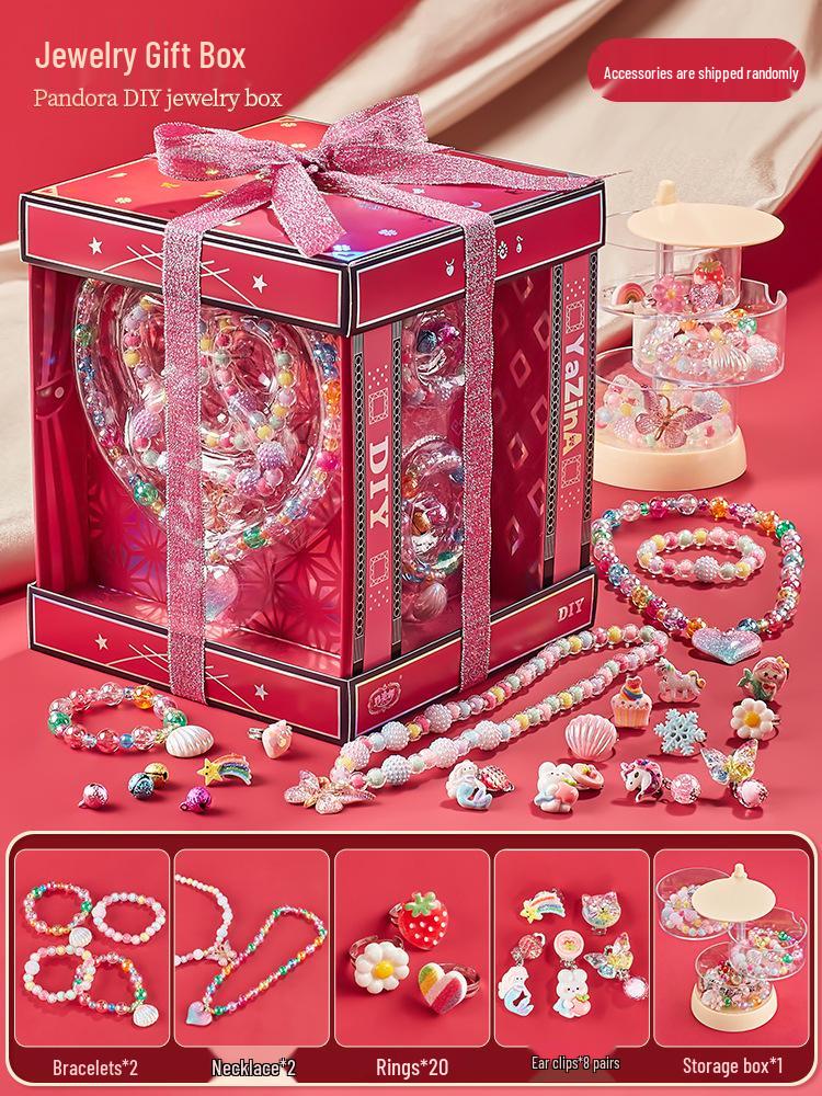 

Набор для изготовления бижутерии ручной работы из бусин для детей - Ожерелье, Кольцо и Подарочная коробка в виде торта для девочек 3-6 лет