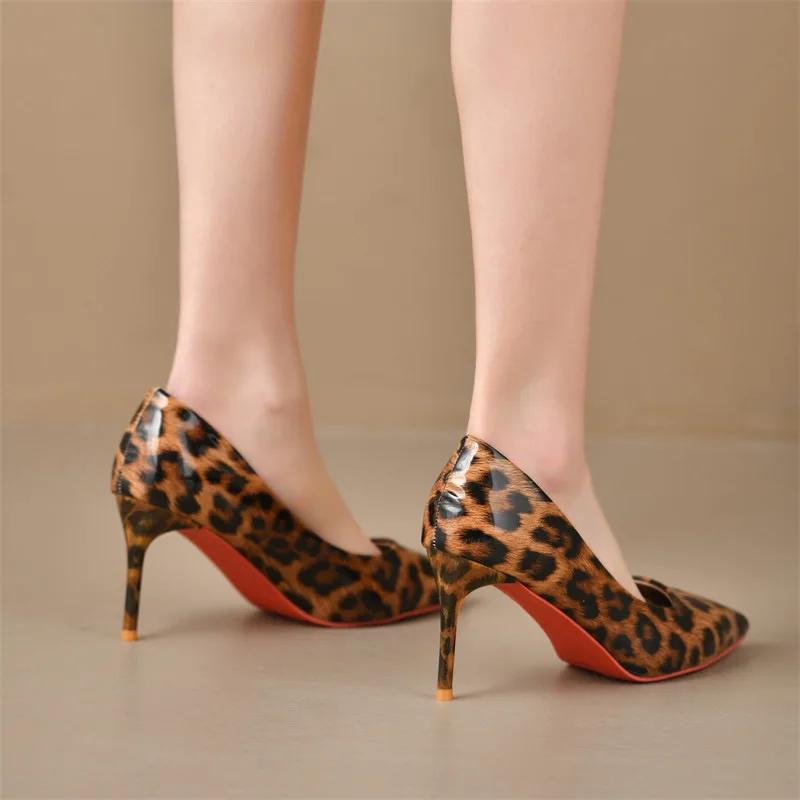 Fashion Sexy Leopard Print Pointed Thin Heel Women's Shoes, Fashionable High Heels, Plus Size Single Shoes 35-42 High Heels
