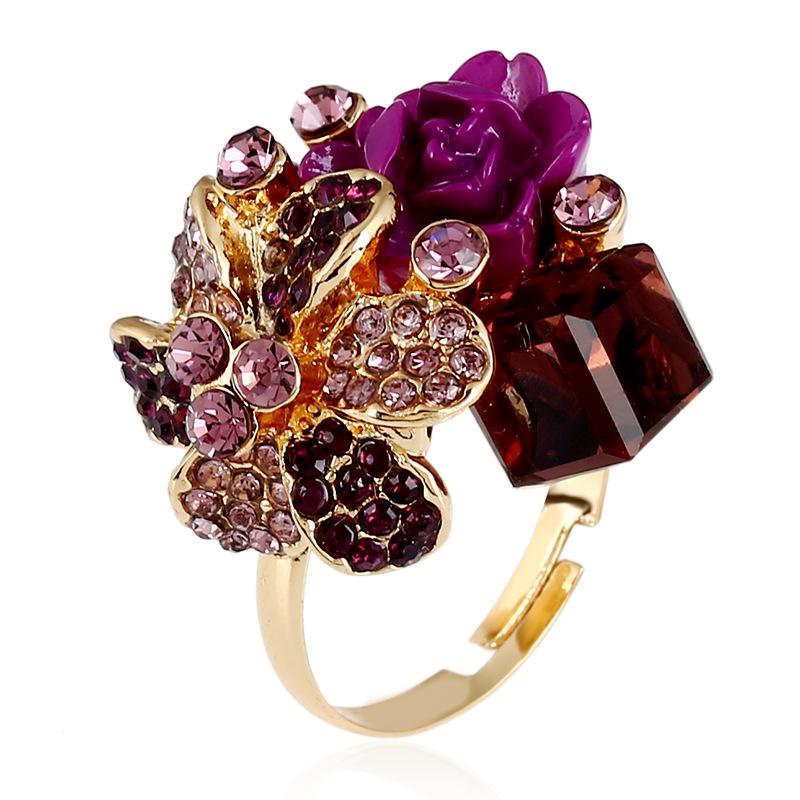 Anello Ipoallergenico Europeo e Americano con Fiori di Cristallo - Design Aperto Colorato