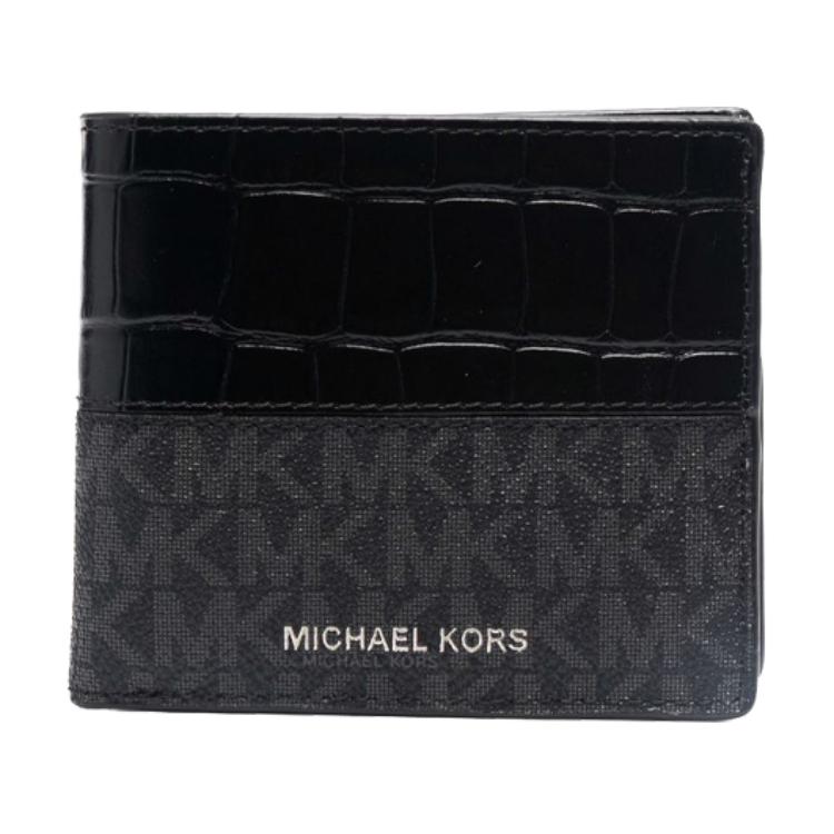 

Michael Kors Crocodile Pattern Double Fold Leather Wallet Men wallet Black 39F1LHDF1K-013 Basic Set (Bag+Box)