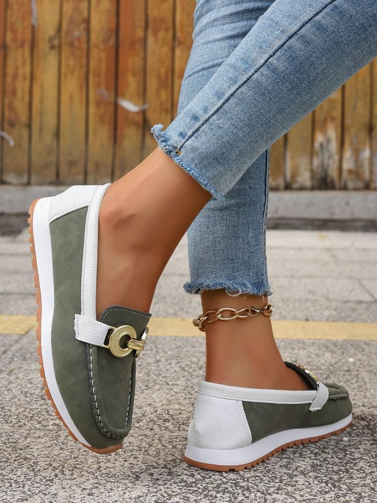 Damenschuhe in Übergröße Metallschließe flacher Boden lässig Stoffoberfläche Einzelne Schuhe Größe 43