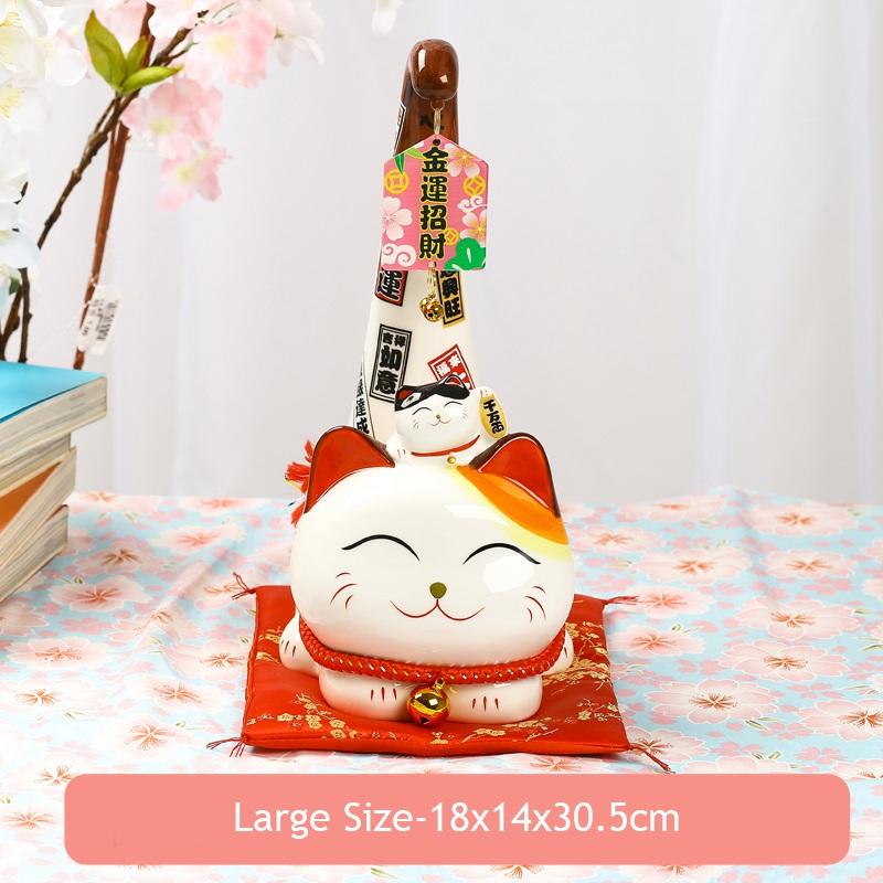 Japanese Style Maneki Neko Ceramic Lucky Cat Money Box Margay Long Tail Cat Statue Feng Shui Ornament Home Decoration Figurine