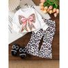 Autumn and Winter New Children's White Sweatshirt + Leopard Print Pants Baby Set