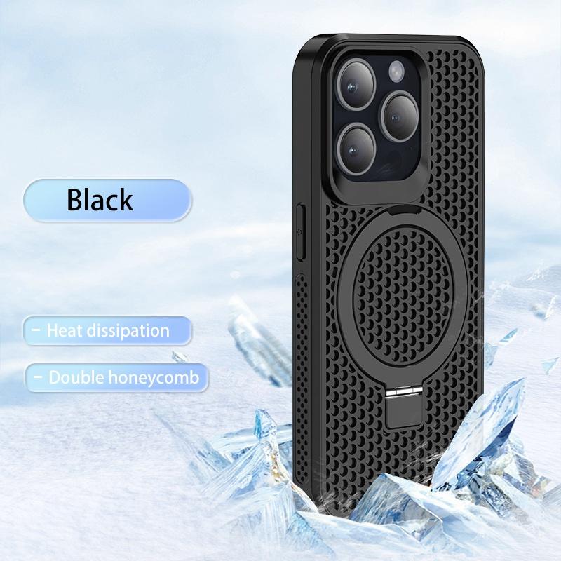 Magnetische Wärmeableitung Atmungsaktives Netz-Ständer-Rückseiten-Case für iPhone 16 15 13 12 11 Pro Max Pro16 Plus Kabelloses Ladecover