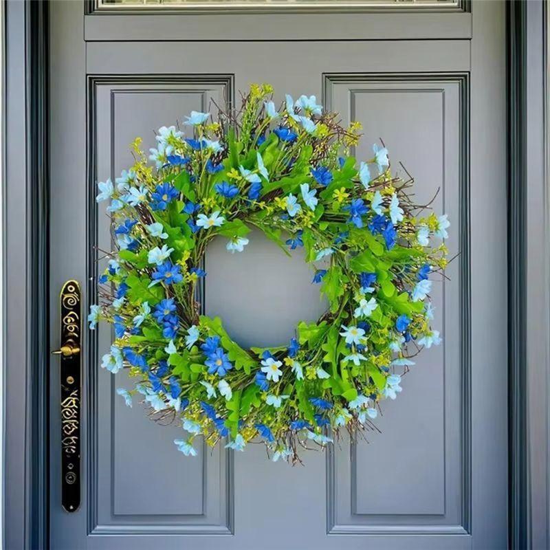 M-Modern-Spring Wreath For Front Door Artificial Spring Front Door Garland Bright Color Wildflower Wreath For Porch Fireplace